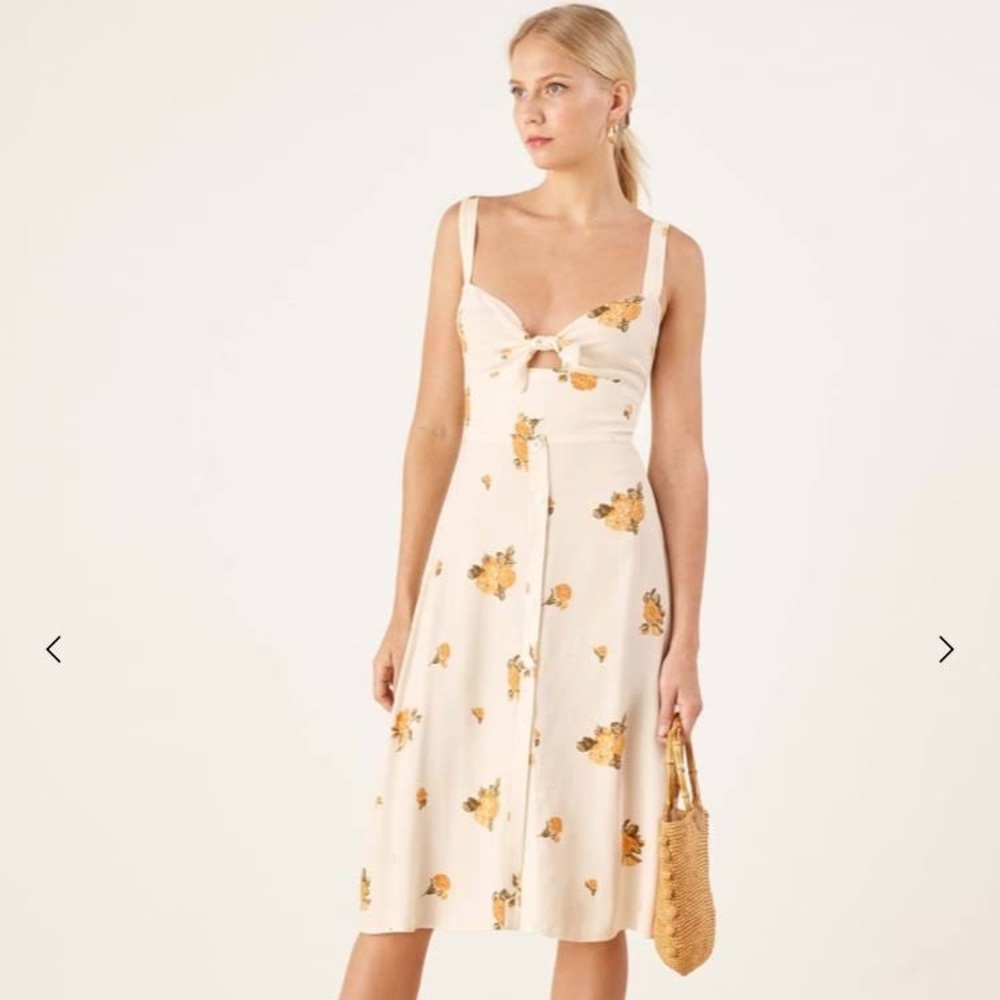 Reformation Cream Midi Dress with Yellow Floral Print